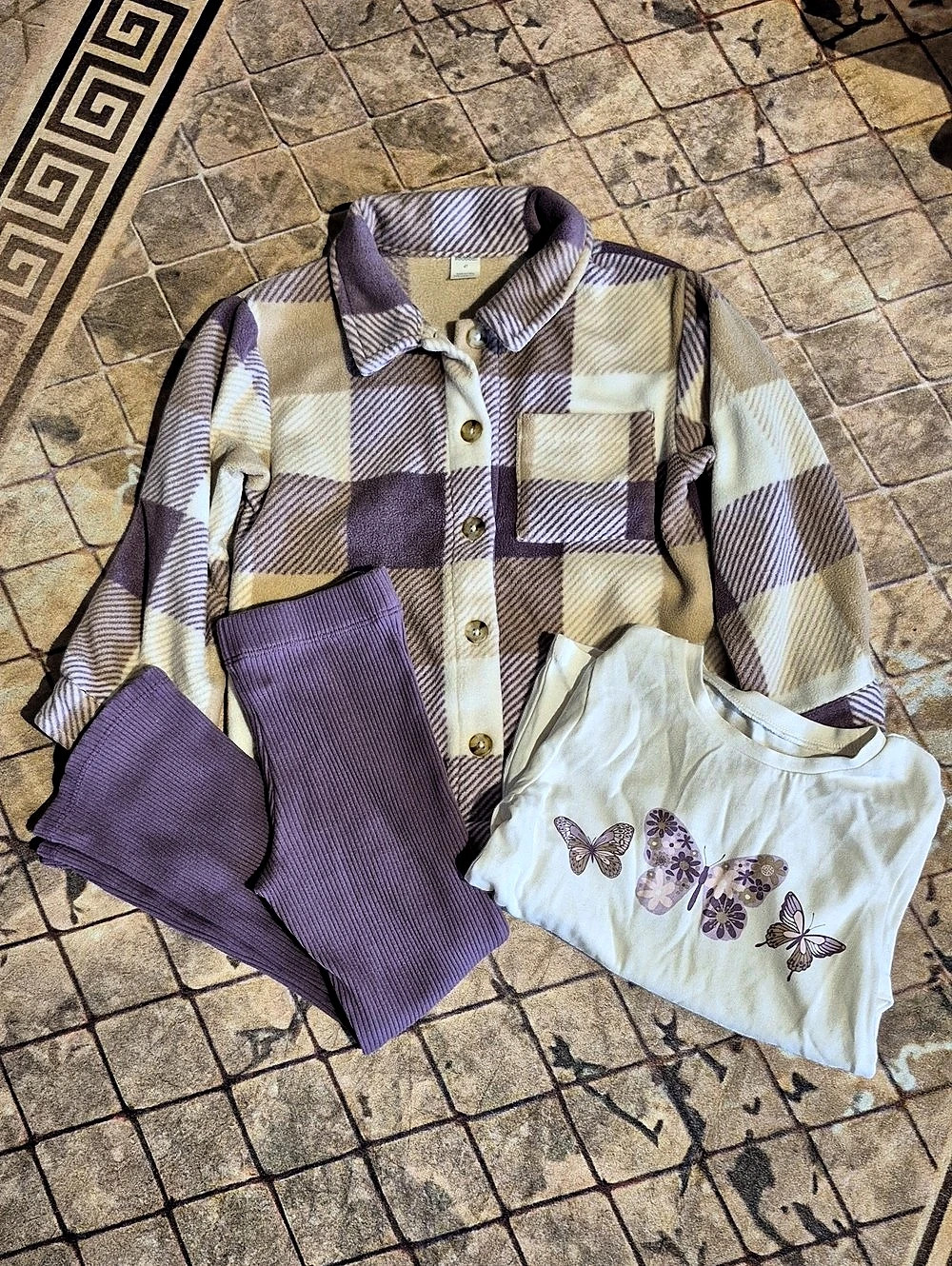 Rococo Girls Plaid 3-Piece Set Purple & Cream Size 4T Like New